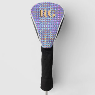 Monogram, Gold, Blue & Purple Iridescent Geometric Golf Head Cover