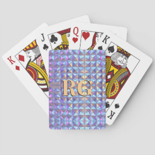 Monogram, Gold, Blue & Purple Iridescent Geometric Playing Cards