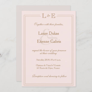 Monogram gold blush grey ampersand modern wedding invitation
