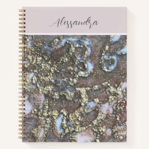 Monogram gold blush pink white floral calligraphy  notebook