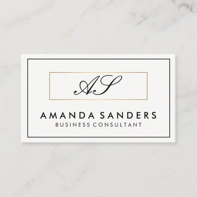 Monogram Gold Border Minimalist Business Card (Front)