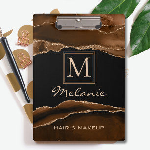Monogram Gold Brown Modern Marble Elegant Chic Clipboard