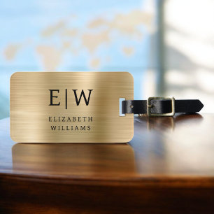 Monogram Gold Brushed Metallic Elegant Luggage Tag