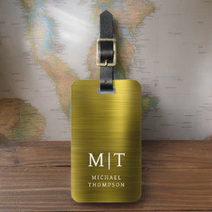Monogram Gold Brushed Metallic Elegant Luggage Tag