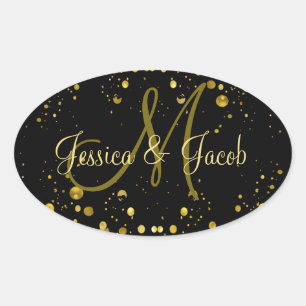 Monogram   Gold Bubbles Oval Sticker