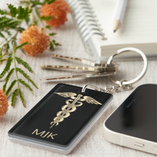 Monogram Gold Caduceus Keychain
