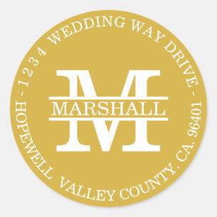 Monogram Gold Circular Return Address Label
