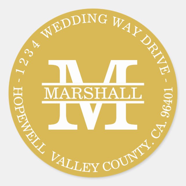 Monogram Gold Circular Return Address Label (Front)