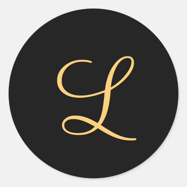 Monogram , gold coloured initial L on black,  Classic Round Sticker (Front)