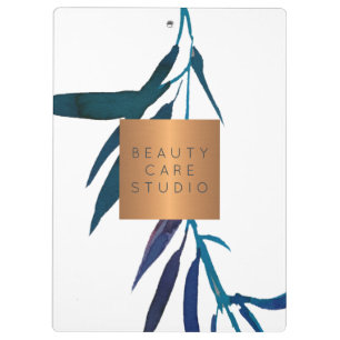 Monogram gold copper metallic ocean blue leaves clipboard