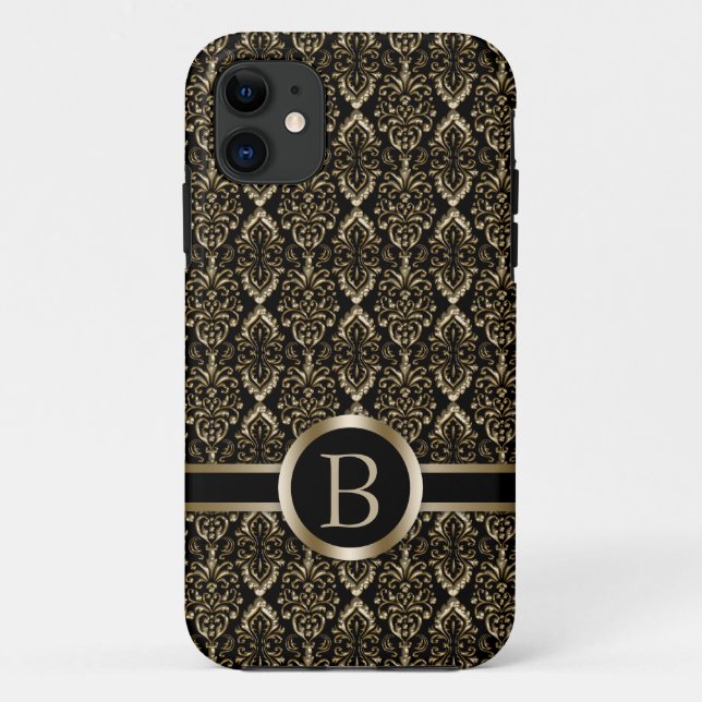Monogram Gold Damask Pattern Case-Mate iPhone Case (Back)