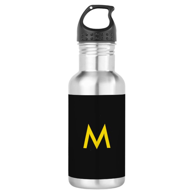 Monogram & Gold Dotted Stripes on Black 710 Ml Water Bottle (Front)