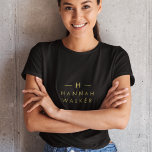 Monogram Gold | Elegant Minimalist Classy Black T-Shirt<br><div class="desc">A simple stylish custom monogram design in a gold modern minimalist typography. The monogram initials and name can easily be personalised along with the feature line to make a design as unique as you are! The perfect bespoke gift or accessory for any occasion.</div>