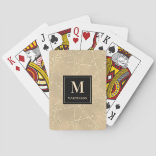 Monogram Gold Faux Glitter Geometric Lines Playing Cards
