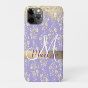 Monogram Gold Floral on Lavender         iPhone 11 Pro Case