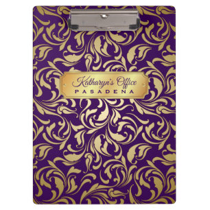 Monogram Gold Flourish Royal Purple Luxe Nameplate Clipboard