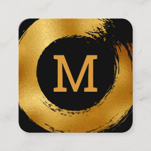 Monogram Gold Foil Circular Brushed Square Business Card