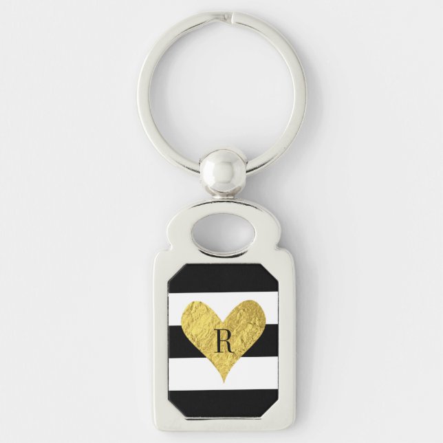 Monogram Gold Foil Heart Key Ring (Front)