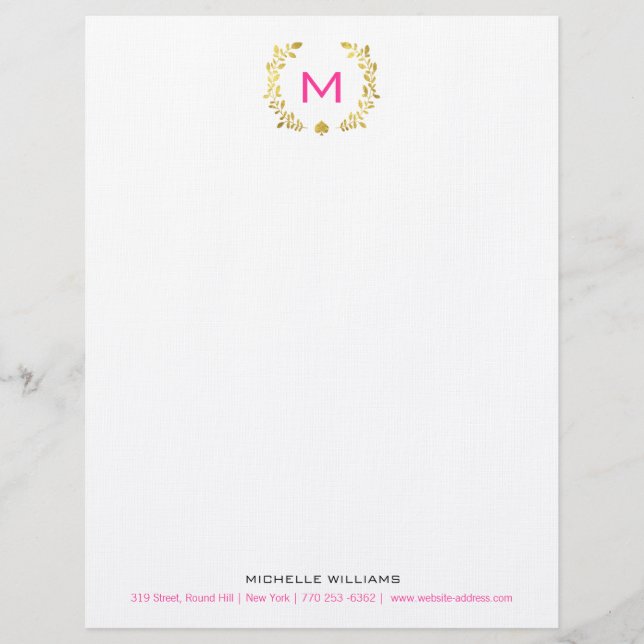 Monogram Gold Foil Laurel & Spade Customised Letterhead (Front)