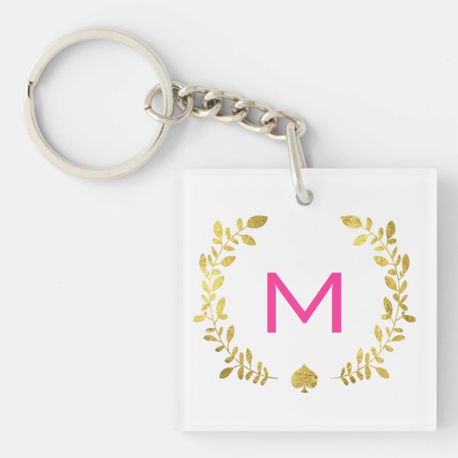Monogram Gold Foil Laurel & Spade Key Ring (Front)