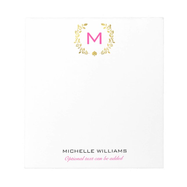 Monogram Gold Foil Laurel & Spade Notepad (Front)