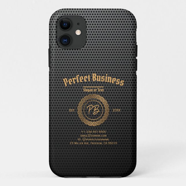 Monogram Gold Frame Black Professional Luxury Chic Case-Mate iPhone Case (Back)