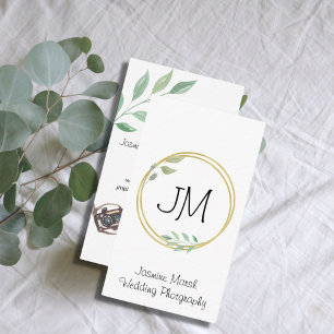 Monogram Gold Frame Wedding Photographer Vertical Business Card