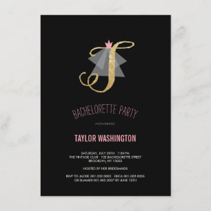 Monogram Gold Glitter Bachelorette Party Invite