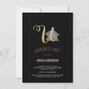 Monogram Gold Glitter Bachelorette Party Invite