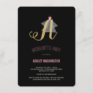 Monogram Gold Glitter Bachelorette Party Invite