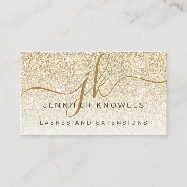 Monogram Gold Glitter Glam Lashes  Business Card (Front)