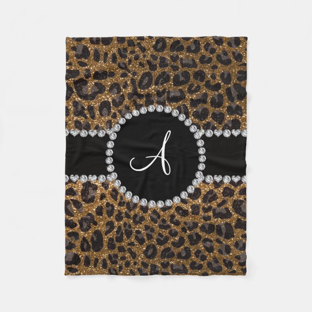 Monogram gold glitter leopard fleece blanket (Front)