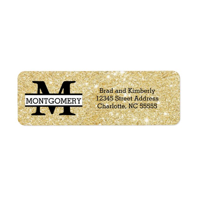 Monogram Gold Glitter - Return Address Labels (Front)