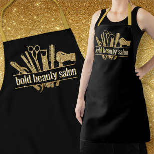 Monogram Gold Glitter Salon Tool Hairstylist Black Apron