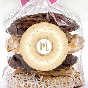 Monogram gold glitter sparkle doughnut sprinkles classic round sticker