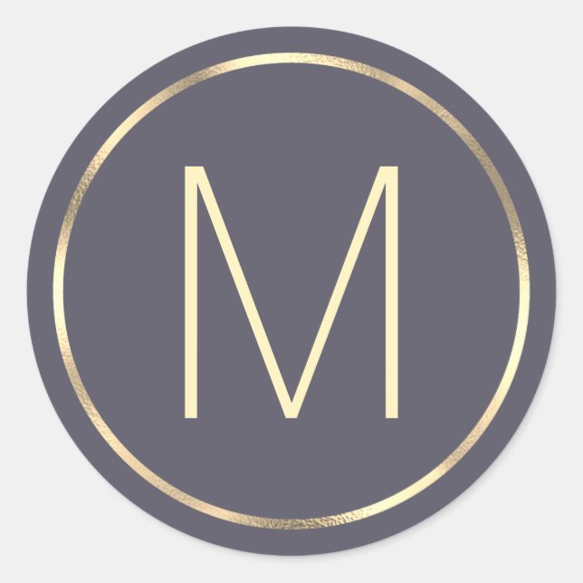 Monogram Gold Grey Classic Round Sticker (Front)