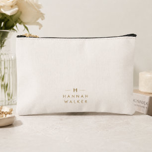 Monogram Gold Grey   Minimalist Elegant Modern Accessory Pouch