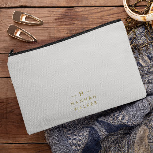 Monogram Gold Grey Minimalist Elegant Modern Accessory Pouch