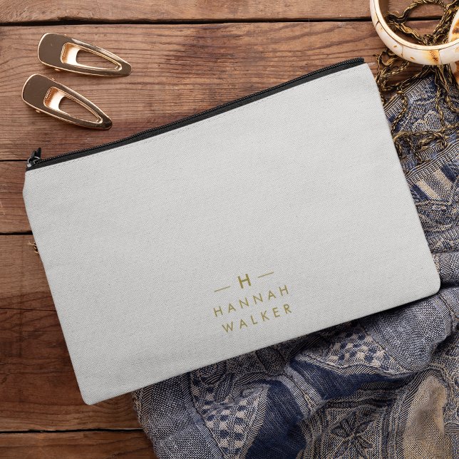 Monogram Gold Grey | Minimalist Elegant Modern Accessory Pouch (Creator Uploaded)