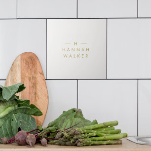 Monogram Gold Grey   Minimalist Elegant Modern Ceramic Tile