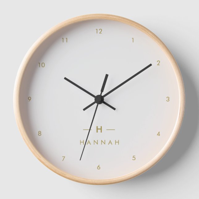 Monogram Gold Grey | Minimalist Elegant Modern Clock (Front)
