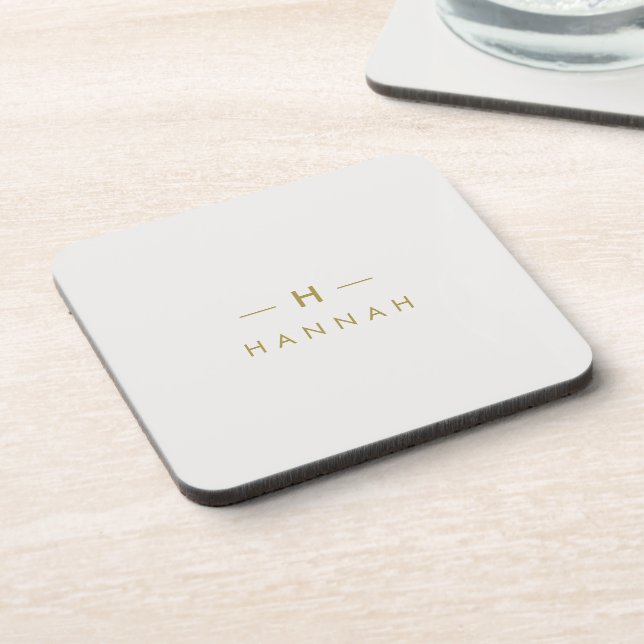 Monogram Gold Grey | Minimalist Elegant Modern Coaster (Left Side)
