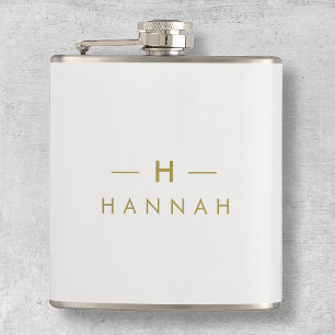 Monogram Gold Grey Minimalist Elegant Modern Hip Flask