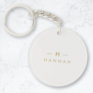 Monogram Gold Grey Minimalist Elegant Modern Key Ring
