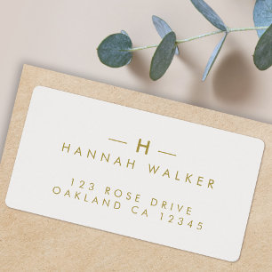 Monogram Gold Grey   Minimalist Elegant Modern Label