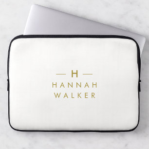 Monogram Gold Grey Minimalist Elegant Modern Laptop Sleeve
