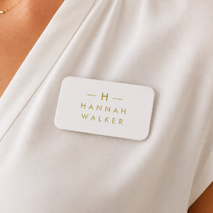 Monogram Gold Grey   Minimalist Elegant Modern Name Tag