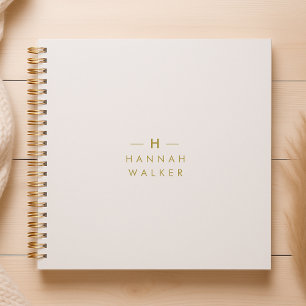 Monogram Gold Grey   Minimalist Elegant Modern Notebook