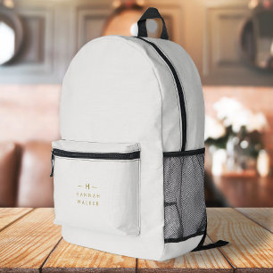 Monogram Gold Grey   Minimalist Elegant Modern Printed Backpack