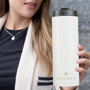 Monogram Gold Grey   Minimalist Elegant Modern Thermal Tumbler